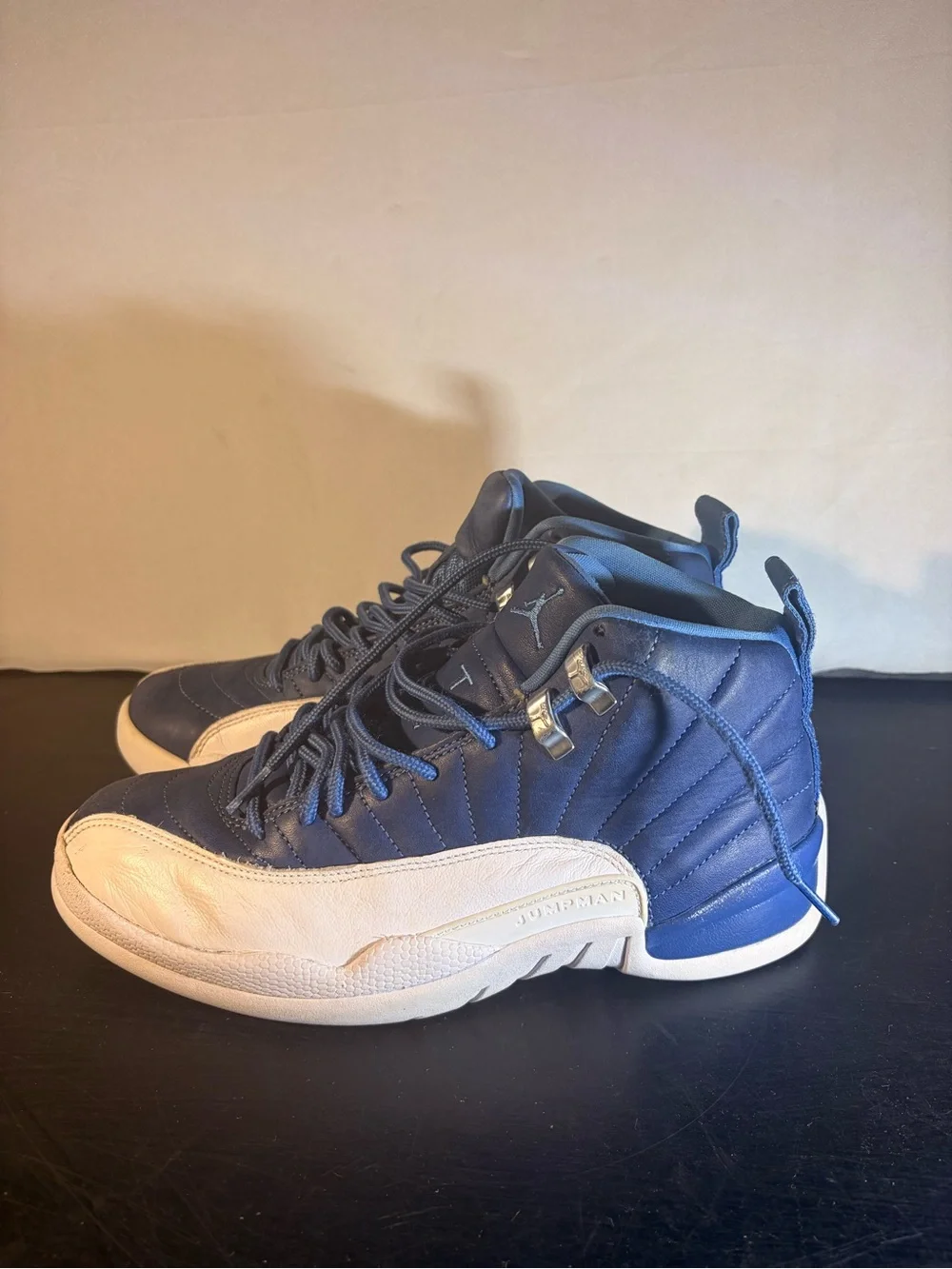 Jump Men's Jordan 12 High-Top Sneakers — Navy & White